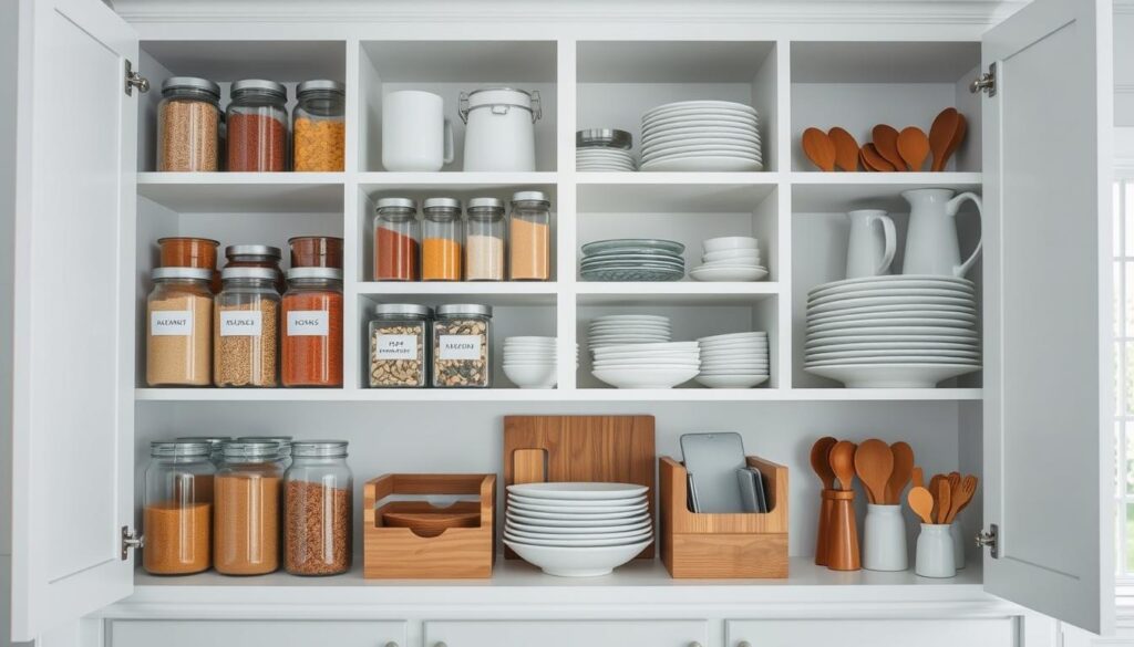white kitchen cabinet organization