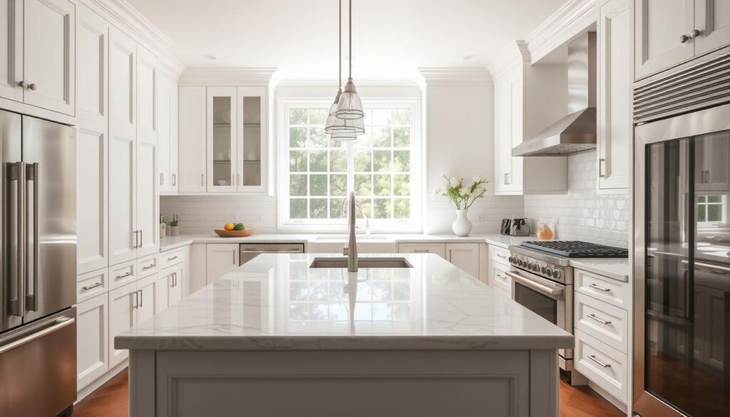 white kitchen cabinets with countertops
