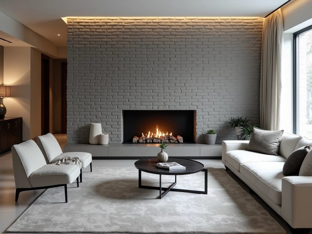  gray painted brick fireplace